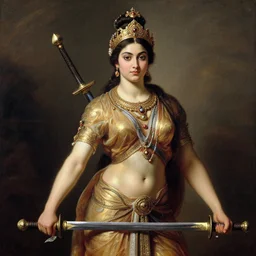 an extremely beautiful female hindu warrior carrying swords, art by auguste toulmouche and bouguereau