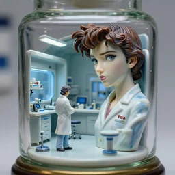 seinen manga beautiful three point perspective film still of holly herndon medical lab scene in aliens, extreme closeup 3 / 4 portrait in style of frontiers in blade runner miniature photography fashion architectural art studio edition, real - life porcelain statue in victorian glass jar, pursed lips, anatomically correct, tilt shift background, sharp focus, panavision, 8 k, macro, cinematic style