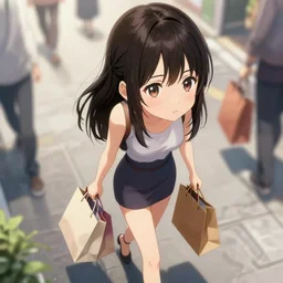 cute girl with shopping bags walking in the street, high heell, up view. | very very anime!!!, fine - face, audrey plaza, realistic shaded perfect face, fine details. anime. very strong realistic shaded lighting poster by ilya kuvshinov katsuhiro otomo ghost, magali villeneuve, artgerm, jeremy lipkin and michael garmash and rob rey