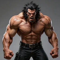 a steroids werewolf with absurdly big muscles,  intense expression, epic, high detail, photography