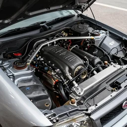 clean engine bay of a nissan r 3 4 gt - r that's been taken care of