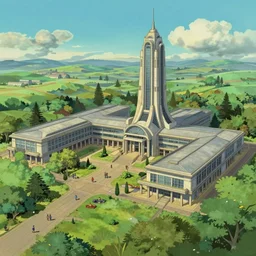 afro futuristic college campus in the year 1 8 7 0, beautiful landscape, concept art render, by studio ghibli and dwayne mcduffie and denys cowan, hot pink and gold color scheme, 3 2 k, hd, intricate details, epic composition