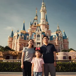 photo of a very unhappy family at disneyland