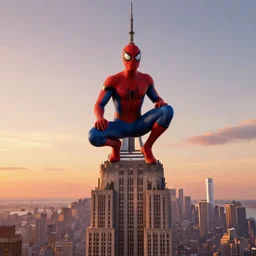 spider - man on top of the empire state building in new york watching the sunset, unreal engine 5, render, cg society