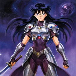 a detailed painting in the style of anime of a galactic female warrior