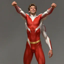 character concept portrait of happy Aaron Taylor-Johnson as an acrobatic super-hero, muscular, abs, red-white spandex, elegant, digital painting, concept art, smooth, sharp focus, illustration, from Metal Gear, by Ruan Jia and Mandy Jurgens and William-Adolphe Bouguereau, Artgerm