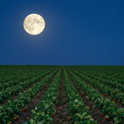 a strawberry moon in the night sky over a field of strawberries, inspired by vincent van gogh, leonid afremov, okuda san miguel, pinks, oranges, reds post - impressionism 3 d - like