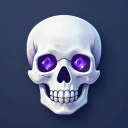 an iridescent icon of a skull with purple diamond eyes