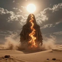 a powerful merciless desert, flickering air, hot sun from above, clouds in the sky, the feeling of dread and existential terror, style of peter mohrbacher, octane render, unreal engine, 8k high definition