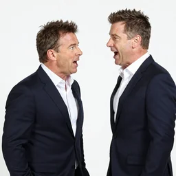 simon Cowell shouting at Steve Bruce, photo realistic