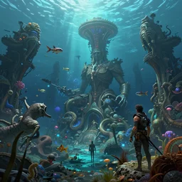 a highly detailed concept art 8 k render of undersea world, james paick, greg rutkowski, cinematic lighting, artstation, game asset, unreal engine, illustration, digital painting, sharp focus,, mythological, ultra realistic