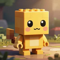 tiny creature made of one brick, big round cute eyes, quadrupedal, cute looking, kawaii, sharp focus, character, game concept art, blocky, lego mixels, flat toon style like katamari damacy inspired, pokemon inspired, promotional image