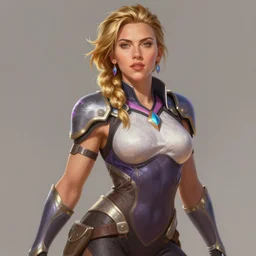 detailed portrait of scarlett johansson as muscular zarya from overwatch, beautiful, fantasy, intricate, elegant, highly detailed, digital painting, artstation, concept art, matte, sharp focus, illustration, art by aenaluck, artgerm and roberto ferri and greg rutkowski, epic fantasy, digital painting