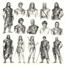 detailed pencil spot illustrations of various character concepts from the prince of egypt and game of thrones crossover movie, various poses, by burne hogarth, by bridgeman, by anthony ryder, by yoshitaka amano, by ruan jia, by conrad roset, by mucha, cgsociety, artstation.