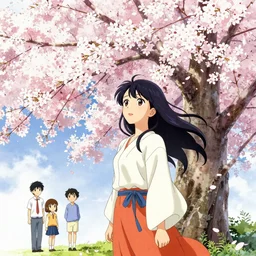 a beautiful woman under a sakura tree, last exile, loish, yoshitoshi abe,, yuya nagai, Ilya Kuvshinov, murata range, jean giraud, makoto shinkai, kawaii, sketch, beautiful, dreamy,gradation, vibrant colors, matte print, high saturation, detailed, studio lighting, anime, manga