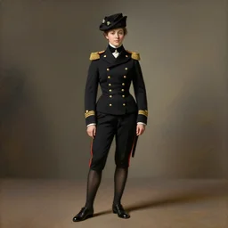 A young female Admiral, in full dress uniform, wearing a waistcoat, breeches, stockings and hat, 19th century oil painting
