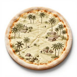 a pizza made out of kerala village landscape sprinkled with coconut trees and thatched houses as topoings, realistic detailed digital art by maxwell boas jessica rossier christian dimitrov anton fadeev trending on artstation cgsociety rendered in unreal engine 4 k hq