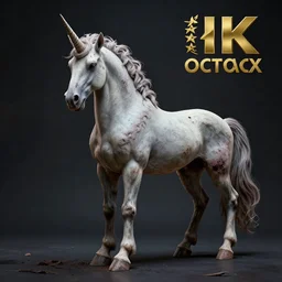 full body pose, hyperrealistic photograph of an evil unicorn, starving, dying, emaciated, dim volumetric lighting, 8 k, octane beautifully detailed render, extremely hyper detailed, intricate, epic composition, cinematic lighting, masterpiece, trending on artstation, very very detailed, stunning, hdr, smooth, sharp focus, high resolution, award, winning photo, dslr, 5 0 mm