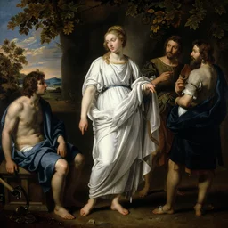 a painting of the a maiden dressed in a white toga by the well, a flemish baroque by roberto ferri, tom bagshaw, austin osman spare, william waterhouse, vermeer. cgsociety, classical realism, flemish baroque, chiaroscuro, an ultrafine detailed painting.