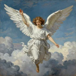 painting of an angel flying through the clouds in the style of the artist beksinski, hyper detailed, realistic
