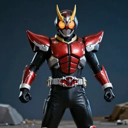 High Fantasy Kamen Rider standing in a henshin pose, 4k, vibrant colors, glowing eyes in helmet, dragon armor, Fabian Wagner inspired Cinematography