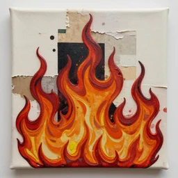 strip performance with fire and flesh detailed and highly reliefed analogue mixed media collage with canvas texture in style of contemporary art, punk art, photorealistic face, expressionism, minimalism. masterpiece, perfect composition, photorealistic beautiful face, spectacular quality, intricate details, shattered glass textures, vivid