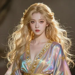 realistic portrait of celestial being in silky clothes, psychedelic, light, glory, golden, delicate, hyper realism, ultra realistic, 8 k