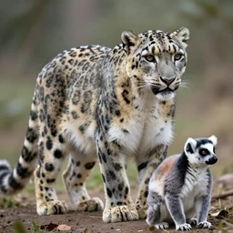 An animal with the body of a snow leopard, tail of a lemur, ears of a hare, muzzle of a coatimundi, high quality nature photography, National Geographic, f2.8, 35mm lens.
