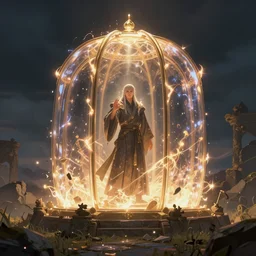 a mage creating a magical energy shield dome, digital art, artstation