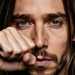close up photo of a closed fist hitting the face of jared leto and breaking his nose