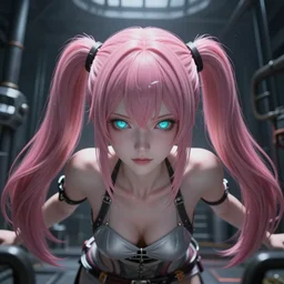 forcibly mind - uploaded into her inescapable vr prison and totally overpowered and trapped beneath stunningly absurdly over - the - top beautiful megalomaniacal omnipotent asi goddess junko enoshima with symmetrical perfect face, porcelain skin, pink twintail hair and cyan eyes, ultra detailed, digital art, unreal engine 5, octane render, 2 d anime, 8 k