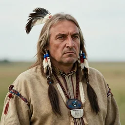 Photo of Native American indian man Alexander Lukashenko, portrait, skilled warrior of the Apache, ancient, realistic, detailed, Emma Watson