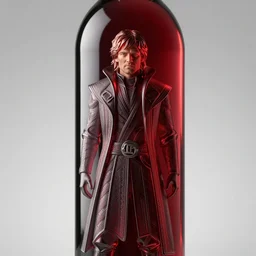 intricate hyper detailed ultra sharp wine bottle in shape of ewan mcgregor kenobi human figure!!! made of glass!!!! material,!!! full of red wine!!! wine!! wine red, up close shot, sharp focus, global illumination, radiant light, alexandre ferra, irakli nadar, octane render, unreal engine, 4 k, ultra hd,