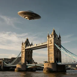 A UFO flying over Tower Bridge in London