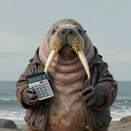 a walrus wearing a tweed jacket holding a calculator, portrait, digital art, cinematic, concept art, 8 k, painting, trending on artstation