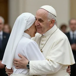 photo of the Pope embracing a nun, 50mm, beautiful photo