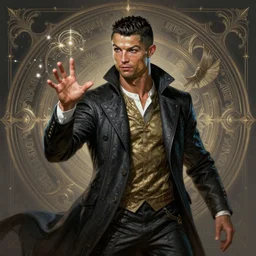cristiano ronaldo as a strong fantasy magician who does magic, fantasy art, in the style of Frank Neidhardt, illustration, epic, fantasy, intricate, elgant, amazing detail, digital painting, artstation, concept art, smooth, sharp focus