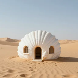 a single seashell shaped house, standing in the middle of the desert by john harris