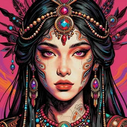 ancient beautiful shaman girl face portrait, intricate artwork by josan gonzalez, artgerm, edmund leighton, kilian eng, very coherent artwork, cinematic, psychedelic, vibrant, octane render, unreal engine, 8 k, high contrast, black ink outline