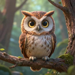 owl magic forest, cute friendly funny owl with beauty eyes sitting on a tree branch, in the style of craola, shallow depth of field, highly detailed, digital painting, trending artstation, concept art, illustration, cinematic lighting, vibrant colors, photorealism, epic, octane render