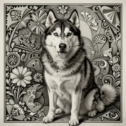 an award winning anamorphosis portrait painting of a siberian husky dog, inspired by lise deharme, albrecht durer, abstract, a level art, intricate, pop surrealism, digital poster, ornately detailed, photorealism, trending in artstation