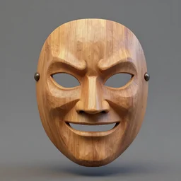 evil wooden mask design, character sheet, 3d render, Greg Rutkowski, Zabrocki, Karlkka, Jayison Devadas, Phuoc Quan, trending on Artstation, 8K, ultra wide angle, zenith view, pincushion lens effect