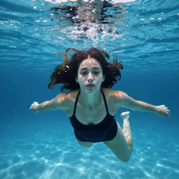 Photo of a beautiful 20yo woman underwater in the style of Nicholas Samaras