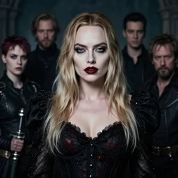 a fancy portrait of Margot Robbie as lady death by Greg Rutkowski, Sung Choi, Mitchell Mohrhauser, Maciej Kuciara, Johnson Ting, Maxim Verehin, Peter Konig, Bloodborne, macro lens, 35mm, 8k photorealistic, cinematic lighting, HD, high details, atmospheric,