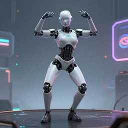 a fine portrait of a cyborg dancing at a rave, he makes funny steps and faces, dystopic cyber punk art, 8K 3D, octane render