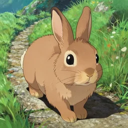 closeup of a hare granite and grass mountain path in avila studio ghibli, pixar and disney animation, sharp, rendered in gouache painting, anime key art by greg rutkowski, bloom, dramatic, dynamic lighting. detailed hare. hair and fur. eyes reflections