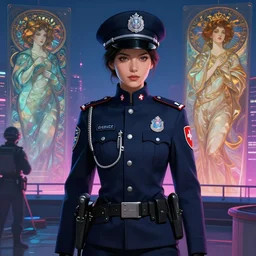 portrait futuristic swiss police uniform female, at future neon light rooftop, ssci - fi and fantasy, intricate and very very beautiful and elegant, highly detailed, digital painting, artstation, concept art, smooth and sharp focus, illustration, art by tan zi and ayanamikodon and alphonse mucha and wlop