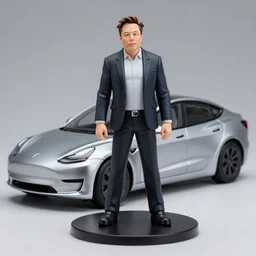 a anime nendoroid of elon musk with black shoe, car tesla 3, figurine, product photo, detailed