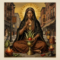 a satanic ritual intervening by Ayahuasca Mother, very detailed, Harlem Renaissance style, award-winning