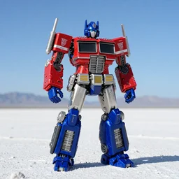 Character Portrait of Jetfire from Transformers on a clear sunny day with a blue sky standing in the bonneville salt flats, Transformers Toy, Jetfire!!!!!, Transformers!!!!!!!!!!!!!, Bandai, Hasbro, Transformers Armada!!!!!, Skyfire, Jet parts, Intricately detailed, Fuselage, Hip skirt wings, Battroid Mode, Zone of Enders, Anime Robots, Mecha Anime, Anime, Robots, Robot, Robot Mode, 8k, ultra realistic, illustration, splash art, rule of thirds, good value control